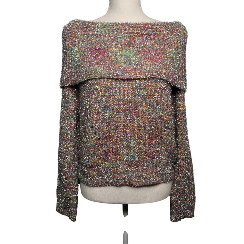 Multicolor Metallic Off Shoulder Sweater Cowl Size Medium Large Verte Holiday